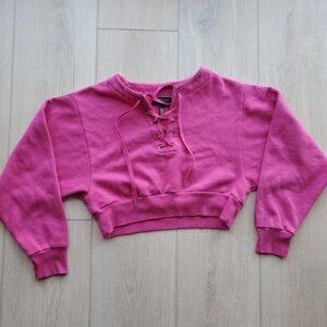 Victoria's Secret Magenta Lace Up Cropped Fleece Sweatshirt Size XS